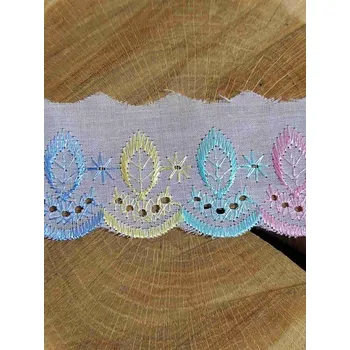 Krajka Madeira - štykování šíře 50 mm lístečky barevné