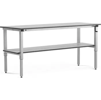 Dílenský stůl Výškově nastavitelný pracovní stůl MOTION, manuální, 2000x600 mm, se spodní policí, 150 kg, šedá