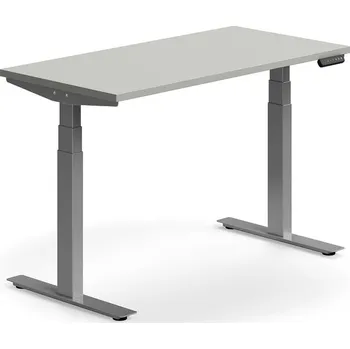 Psací stůl Výškově nastavitelný stůl QBUS, 1200x600 mm, stříbrná podnož, světle šedá