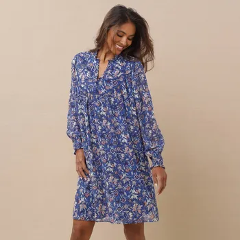 Dámské šaty Voálové šaty s potiskem modrá/zelená 42