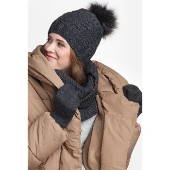 Šála Sada Pamami 17549+14603+20680 - čepice + šála + palčáky Barva: Šedá - tmavě, Velikost: UNI