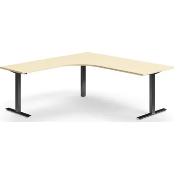 Psací stůl Rohový psací stůl QBUS, T-nohy, 2000x2000 mm, černá podnož, bříza