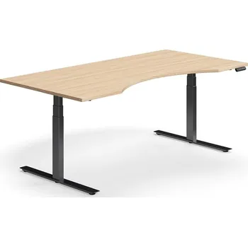 Psací stůl Výškově nastavitelný stůl QBUS, vykrojený, 2000x1000 mm, černá podnož, dub