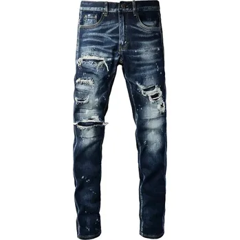 Dámské džíny Roztrhané pánské džíny se stínováním Barva: Modrá, Velikost: 38