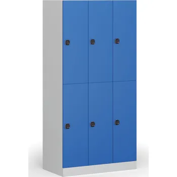 Šatní skříň B2B Partner Šatní skříňka S1 s úložnými boxy, 6 boxů, 1850 x 900 x 500 mm, demont, kódový zámek, modré dveře