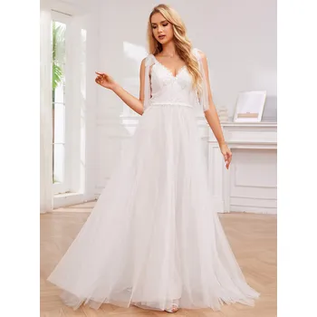 Dámské šaty Svatební šaty z krajkového tylu s výstřihem a mašlí Barva: Vřesová, Velikost: S