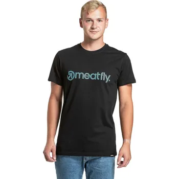 Pánské oblečení tričko Meatfly Striped Logo - Black XXXL