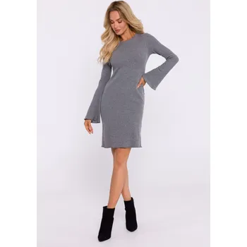 Dámské šaty M821 Šaty z žebrového úpletu se širokými rukávy - šedý melír EU S/M