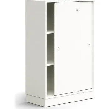 Policová skříň Skříň s posuvnými dveřmi QBUS, 2 police, sokl, úchytky, 1252x800x400 mm, bílá