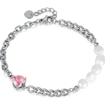 Náramek Náramek z chirurgické oceli se srdíčkem a perly Stříbrný Titan Jewerly GS1450