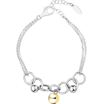 Náramek Pozlacený stříbrný náramek - kroužky, pozlacené kuličky - AP538-7377