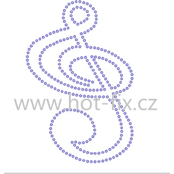 SN013 - houslový klíč větší nažehlovací hot-fix kamínková aplikace na textil, rozměry cca 11,6x17,5cm barva: kameny barva 101 Crystal /stříbrná