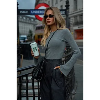 Dámská košile M806 Žebrovaný top s dlouhými rukávy - šedý melír EU 2XL/3XL