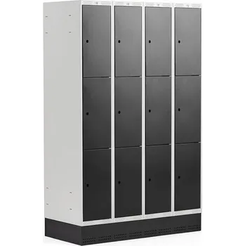 Šatní skříň Boxová šatní skříň CLASSIC, se soklem, 4 sekce, 12 boxů, 1890x1200x550 mm, černé dveře