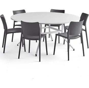 Jídelní set Nábytková sestava Various + Rio, 1 stůl a 6 antracitově šedých židlí