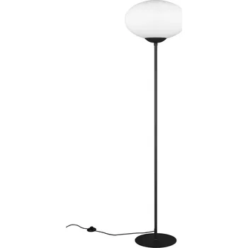 Stojací lampa Trio Leuchten 563100132 FOMENTO - Černá stojací lampa se skleněným stínidlem, 1 x E27, Ø 40cm, 150cm (Stojací lampa s černou monturou a nášlapným vypínačem)