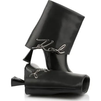 Dámské kozačky KOTNÍKOVÁ OBUV KARL LAGERFELD DEBUT II FOLD DOWN MIDI BOOT BLACK LTHR