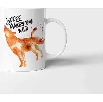 Hrnek na kávu s Vlkem - Černá