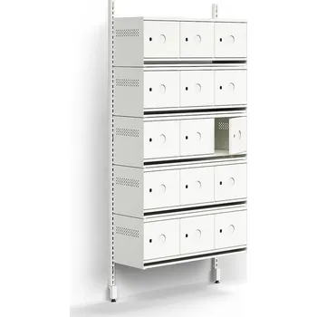 Věšák Skříň na boty ENTRY, nástěnná, 15 kovových dvířek s přípravou pro označení, 1800x900x300 mm, bílá