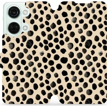 Pouzdro na mobilní telefon Flipové pouzdro Mobiwear - OnePlus Nord 3 5G - VA50S Černé puntíky (Knížkové flip pouzdro, obal, kryt na mobil OnePlus Nord 3 5G - VA50S Černé puntíky, materiál Umělá kůže + TPU - ochrana 360°, stojánek, silikonová vanička, magnetické zavírání)
