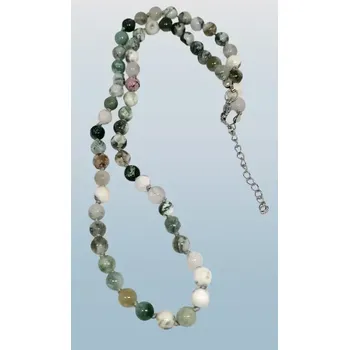 Náhrdelník Achát mechový, náhrdelník z kuliček 6 mm