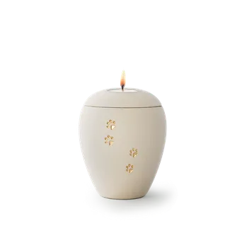 Smuteční dekorace Zvířecí urna Siena Paws se svíčkou - Krémová 0,5l