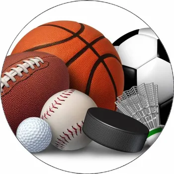 Jedlá dekorace na dort Jedlý papír míče pro různé sporty 19,5 cm