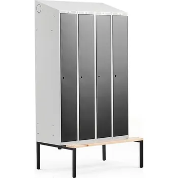 Šatní skříň Šatní skříňka CLASSIC, šikmá střecha, s lavicí, 4 sekce, 2290x1200x550 mm, černé dveře