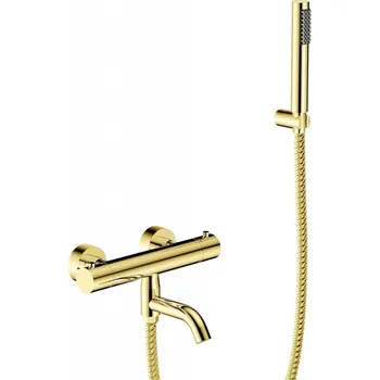 Vodovodní baterie BESCO - Nástěnná termostatická vanová baterie VEO zlatá s příslušenstvím BABWVSTZL