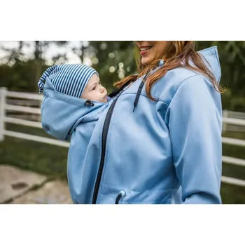 Přeprava dětí Shara Softshellová nosicí PARKA pro přední nošení - jaro/podzim Velikost: XS, Vzor: rybí kost bledě modrá