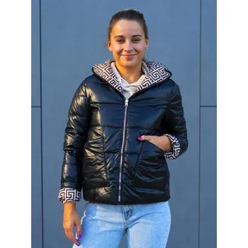 Dámská vesta BudesIN Černá a hnědobílá oboustranná péřová bunda Sasha s kapucí a kapsami Velikost: M