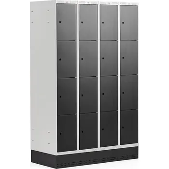 Šatní skříň Boxová šatní skříň CLASSIC, se soklem, 4 sekce, 16 boxů, 1890x1200x550 mm, černé dveře