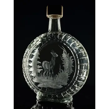 Sklenice lahev na kořalku 0,7l s rytinou srnce - ručně ryté (broušené) dárková krabička, dárek pro myslivce
