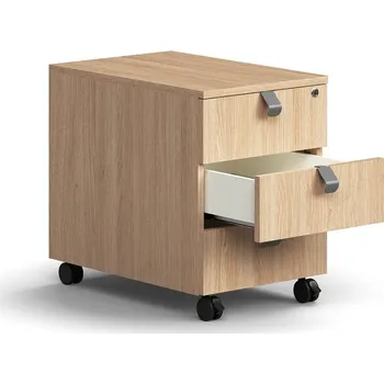 Zásuvkový kontejner Kancelářský kontejner QBUS, 3 zásuvky s úchytkami, uzamykatelný, dub