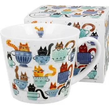 Porcelánový hrnek velký, Kočky v hrnečcích 610 ml (Porcelánové hrnky s kočkou, kočka)