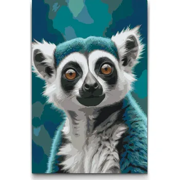 Malování podle čísel - Lemur v odstínech tmavě tyrkysové Velikost: 40x60cm, Rámování: Pouze srolované plátno