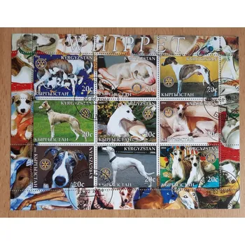 Poštovní známka Kyrgyzstán aršík raz., psi "Whippet", r. 2004