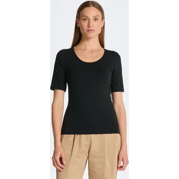Dámské tričko TRIČKO GANT SLIM COT/ELA SS SCOOP NECK TOP BLACK