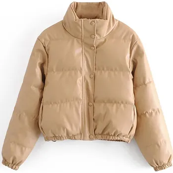 Dámská parka Koženková bunda na zimu Barva: Khaki, Velikost: XL