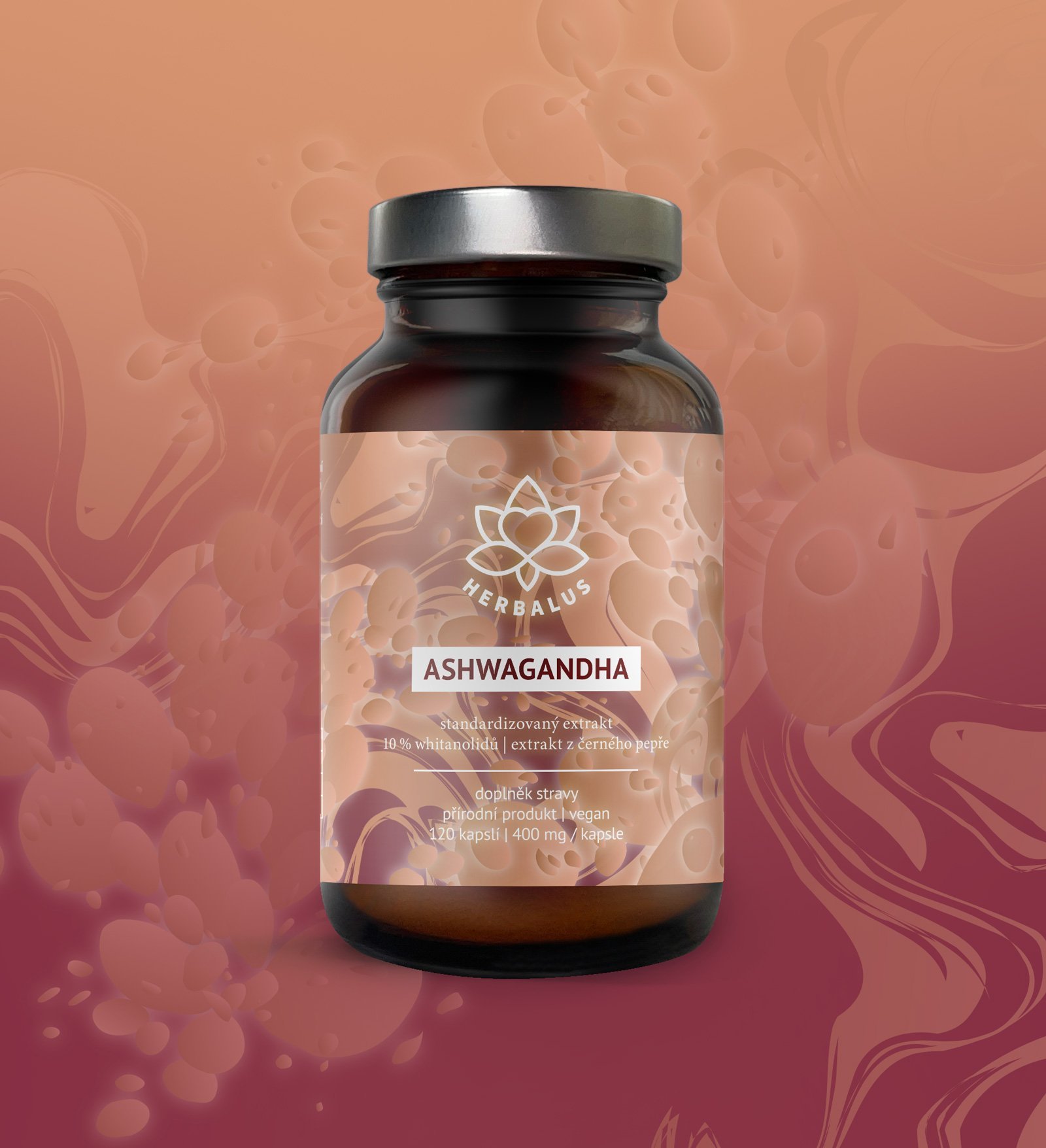 Herbalus ASHWAGANDHA, standardizovaný 10% extrakt, 120 kapslí