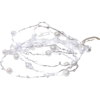 Vánoční dekorace ACA Lighting LED dekorační girlanda - perly 20 LED, studená bílá barva, 2x baterie AA, 200 cm, IP20