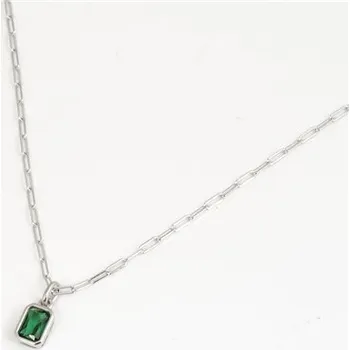 Náhrdelník Dámský stříbrný náhrdelník se zeleným zirkonem 45-50 cm SVLN0587X61Z245
