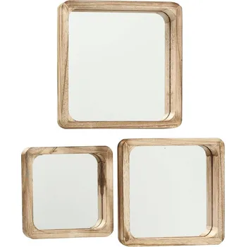Zrcadlo Boltze Home Dřevěná nástěnná zrcadla, čtvercová, MAMBO, 3 ks