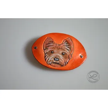 Kožená spona do vlasů - motiv terrier (Leather hair clip - motiv yorkshire terrier)