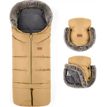 Fusak PETITE&MARS Set zimní fusak Arctic 4v1 + rukavice na kočárek Furry Elegant Caramel ( VP-F187206)