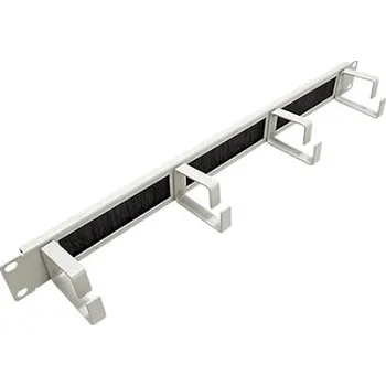 Serverovna 19'' vyvazovací panel 1U, jednostranný, průchozí s kartáčem, 4x třmen, šedý