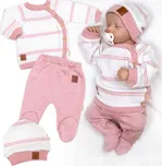 Baby Nellys Pletená sada pro miminko s jemným proužkem 3D, lux - růžová, bílá Velikost koj. oblečení: 62 (2-3m)