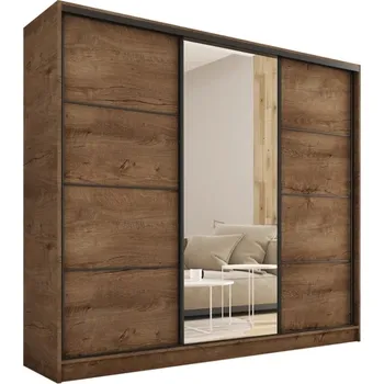 Šatní skříň Šatní skříň HARAZIA 200 se zrcadlem, 4 šuplíky a 2 šatními tyčemi, dub lefkas +možnost VÝNOSU + PROVĚŘENO zákazníky + vyzvednutí ZDARMA