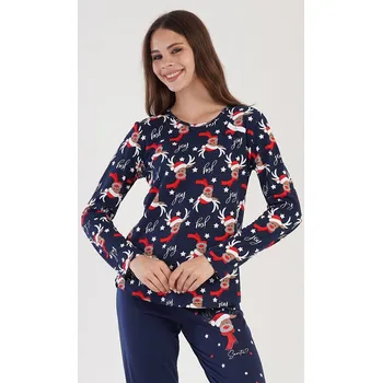 Dámské pyžamo Vánoční pyžamo s obrazem sobů Vienetta Secret, tmavě modrá XL i232_9400_55455957:tmavě modrá XL