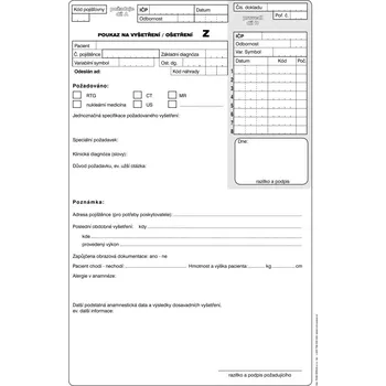 Tiskopis Poukaz na vyšetření / ošetření Z - blok A4 100 listů